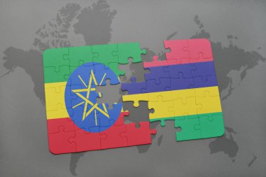 Etiyopya ve mauritius bir dünya haritası üzerinde bayrağı ile bulmaca