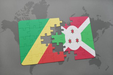 bir dünya haritası üzerinde Cumhuriyeti Kongo ve burundi bayrağı ile bulmaca