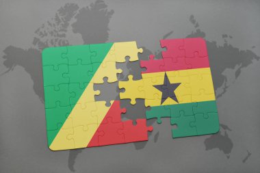 bir dünya haritası üzerinde Kongo ve Gana Cumhuriyeti bayrağı ile bulmaca