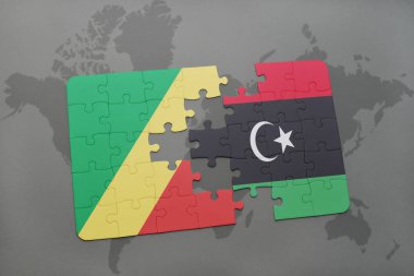bir dünya haritası üzerinde Cumhuriyeti Kongo ve libya bayrağı ile bulmaca