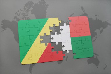 bir dünya haritası üzerinde Kongo ve Madagaskar Cumhuriyeti bayrağı ile bulmaca