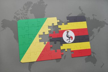 bir dünya haritası üzerinde Kongo ve uganda Cumhuriyeti bayrağı ile bulmaca