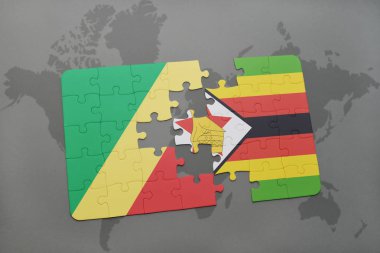 bir dünya haritası üzerinde Kongo ve Zimbabve Cumhuriyeti bayrağı ile bulmaca