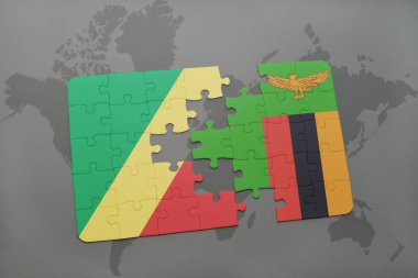 bir dünya haritası üzerinde Kongo ve Zambiya Cumhuriyeti bayrağı ile bulmaca