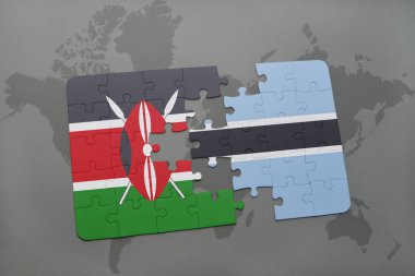 kenya ve botswana bir dünya haritası üzerinde bayrağı ile bulmaca