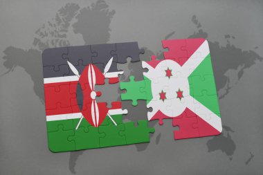 bir dünya haritası üzerinde kenya ve burundi bayrağı ulusal ile bulmaca