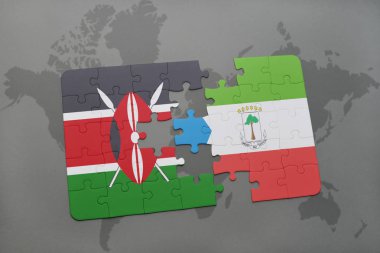 kenya ve Ekvator Ginesi ulusal bayrak bir dünya haritası üzerinde ile bulmaca