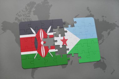 bir dünya haritası üzerinde kenya ve Cibuti bayrağı ulusal ile bulmaca