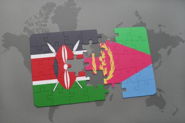 kenya ve Eritre ulusal bayrak bir dünya haritası üzerinde ile bulmaca
