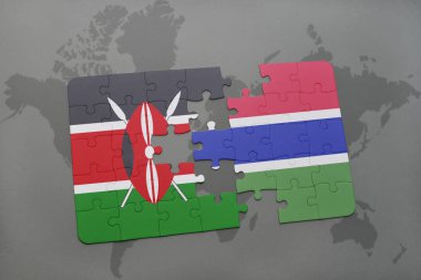 kenya ve Gambiya ulusal bayrak bir dünya haritası üzerinde ile bulmaca