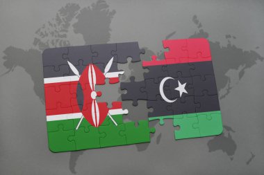 kenya ve libya ulusal bayrak bir dünya haritası üzerinde ile bulmaca