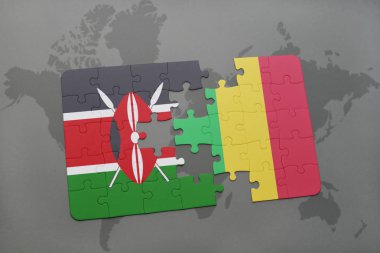 kenya ve mali bir dünya haritası üzerinde bayrağı ile bulmaca