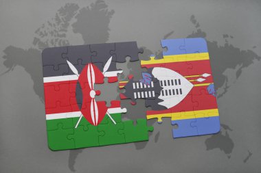 kenya ve Svaziland ulusal bayrak bir dünya haritası üzerinde ile bulmaca