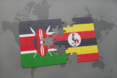 kenya ve uganda ulusal bayrak bir dünya haritası üzerinde ile bulmaca