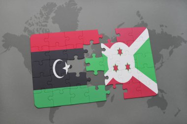 bir dünya haritası üzerinde libya ve burundi bayrağı ulusal ile bulmaca