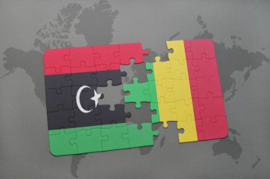 libya ve mali bir dünya haritası üzerinde bayrağı ile bulmaca