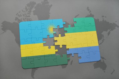 Ruanda ve gabon bir dünya haritası üzerinde bayrağı ile bulmaca