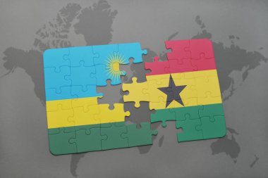 Ruanda ve Gana bir dünya haritası üzerinde bayrağı ile bulmaca