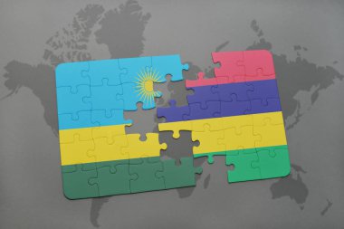 Ruanda ve Türkiye ulusal bayrak bir dünya haritası üzerinde ile bulmaca