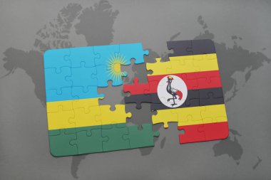 Ruanda ve uganda ulusal bayrak bir dünya haritası üzerinde ile bulmaca