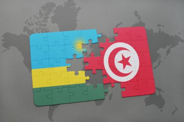 Ruanda ve Tunus bir dünya haritası üzerinde bayrağı ile bulmaca