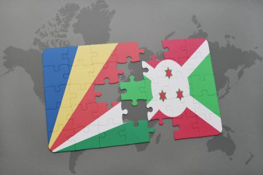 bir dünya haritası üzerinde Seyşeller ve burundi bayrağı ulusal ile bulmaca