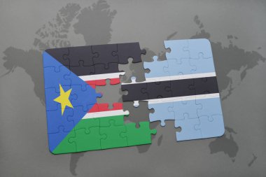 Güney ulusal bayrak ile sudan ve botswana bir dünya haritası üzerinde bulmaca