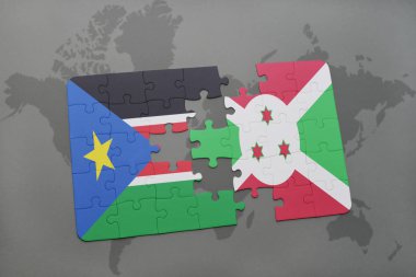 Güney ulusal bayrak ile sudan ve burundi bir dünya haritası üzerinde bulmaca