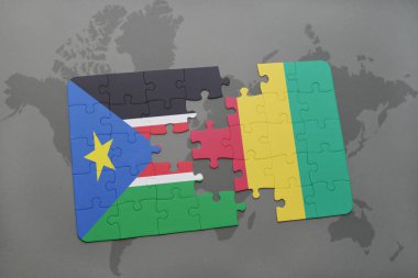 Güney sudan ve bir dünya haritası üzerinde Gine bayrağı ile bulmaca
