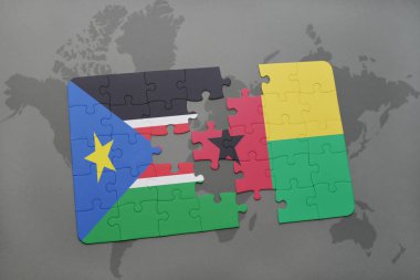 Güney sudan ve Gine bissau bir dünya haritası üzerinde bayrağı ile bulmaca