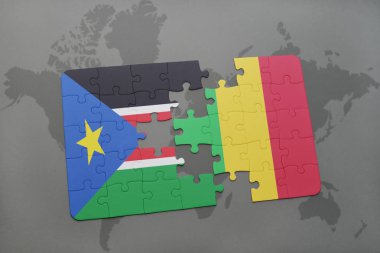 Güney ulusal bayrak ile sudan ve mali bir dünya haritası üzerinde bulmaca