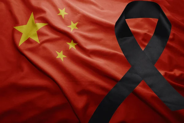 Flag of china with black mourning ribbon — Stock Photo, Image