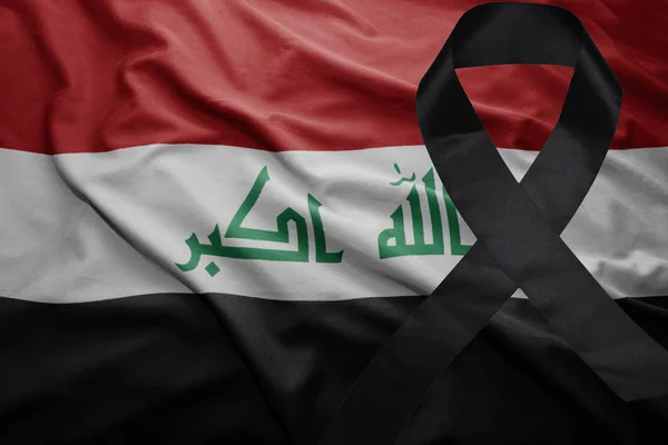 Flagga av Irak med svart sorg menyfliksområdet — Stockfoto