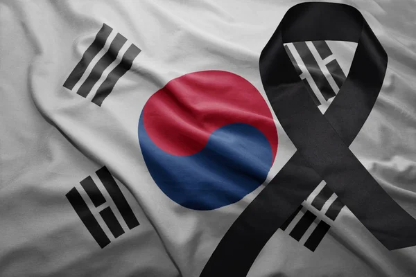 Vlag van Zuid-korea met rouw lint zwart — Stockfoto