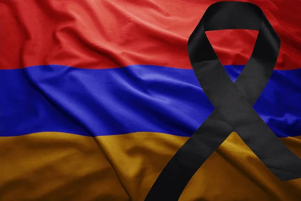 Flagga av Armenien med svart sorg menyfliksområdet — Stockfoto