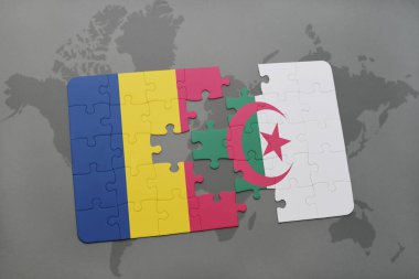 chad ve Cezayir ulusal bayrak bir dünya haritası üzerinde ile bulmaca