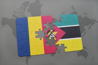 chad ve Mozambik bir dünya haritası üzerinde bayrağı ile bulmaca