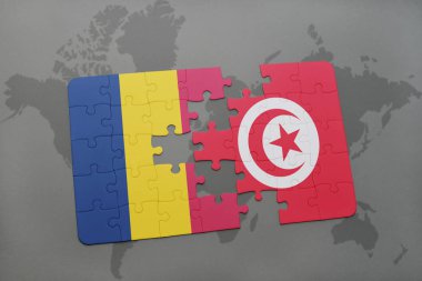 chad ve Tunus bir dünya haritası üzerinde bayrağı ile bulmaca