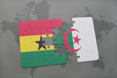 Gana ve Cezayir ulusal bayrak bir dünya haritası üzerinde ile bulmaca
