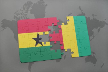 Gana ve bir dünya haritası üzerinde Gine bayrağı ile bulmaca