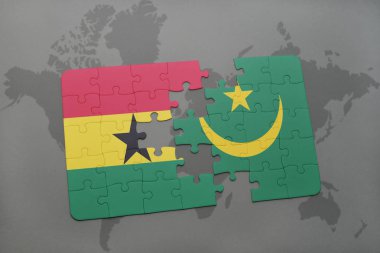 Gana ve Moritanya ulusal bayrak bir dünya haritası üzerinde ile bulmaca