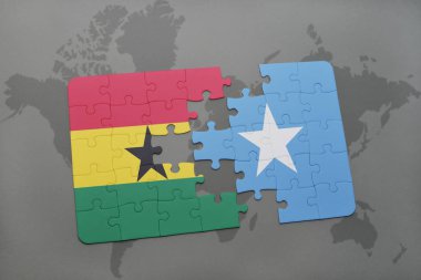 Gana ve Somali ulusal bayrak bir dünya haritası üzerinde ile bulmaca