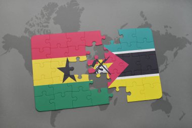 Gana ve Mozambik bir dünya haritası üzerinde bayrağı ile bulmaca