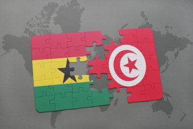 Gana ve Tunus bir dünya haritası üzerinde bayrağı ile bulmaca