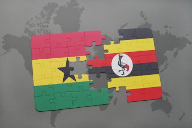 Gana ve uganda ulusal bayrak bir dünya haritası üzerinde ile bulmaca