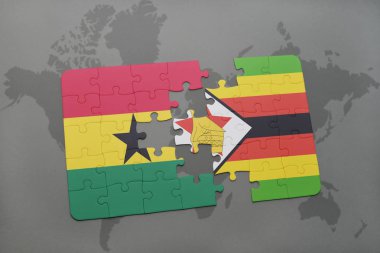 Gana ve Zimbabve Ulusal bayrak bir dünya haritası üzerinde ile bulmaca
