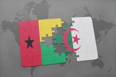 Gine bissau ve Cezayir ulusal bayrak bir dünya haritası üzerinde ile bulmaca
