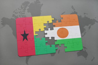 Gine bissau ve Nijer bir dünya haritası üzerinde bayrağı ile bulmaca
