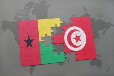 Gine bissau ve Tunus bir dünya haritası üzerinde bayrağı ile bulmaca