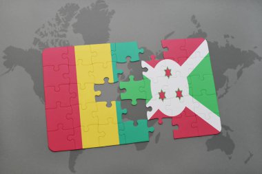 bir dünya haritası üzerinde Gine ve burundi bayrağı ulusal ile bulmaca
